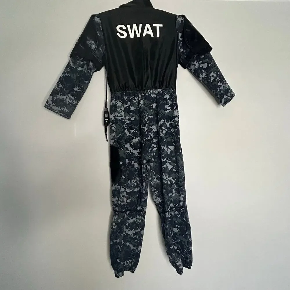 Teetot Child SWAT Police Costume Size 7-8  Camo Jumpsuit Halloween with helmet